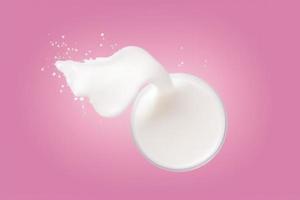 milk falling from glass on pink background, Creamy Milk Pouring from Glass on Vibrant Pink Background. 3d render photo