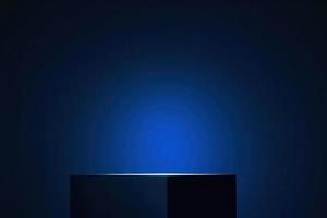 blue pedestal on dark background with spotlight, product podium, stage for display product 3d render photo