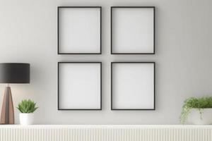 empty frame on white wall black border frame on white background,3d render photo