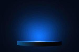 blue pedestal on dark background with spotlight, product podium, stage for display product 3d render photo