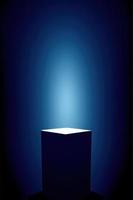 blue pedestal on dark background with spotlight, product podium, stage for display product 3d render photo