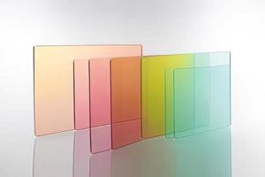 colorful rectangle shape glass in a row background, modern shiny glass photo