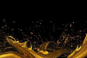 gold paint splatter on dark background, gold liquid flowing on black photo