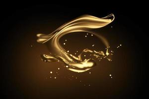 gold paint splatter on dark background, gold liquid flowing on black photo