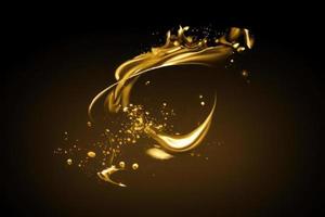 gold paint splatter on dark background, gold liquid flowing on black photo