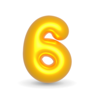 Number Six Golden Balloon 3d render. Realistic design element for events. png