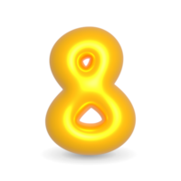 Number Eight Golden Balloon 3d render. Realistic design element for events. png