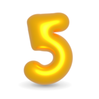 número cinco dorado globo 3d prestar. realista diseño elemento para eventos. png