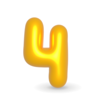 Number Four Golden Balloon 3d render. Realistic design element for events. png