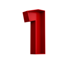 3d illustration of red number 1 or one inner shadow png