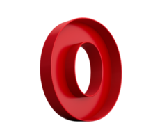 3d illustration av röd siffra 0 eller noll inre skugga png