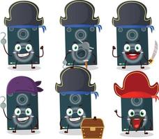 Cartoon character of loudspeaker with various pirates emoticons vector