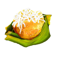 waterverf en tekening voor grog palm taart met banaan blad. Thais keuken en nagerecht. digitaal schilderij van voedsel illustratie. regionaal voedingsmiddelen concept. png