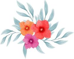 Beautiful pink flowers watercolor bouquet decoration vector