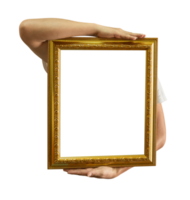 mão segurando dourado quadro, Armação vintage estilo isolado em transparente fundo png arquivo.