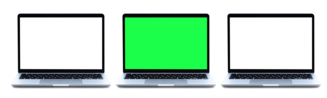 laptop mockups Aan transparant achtergrond. reeks van laptop met blanco, transparant en groen scherm. PNG het dossier formaat.