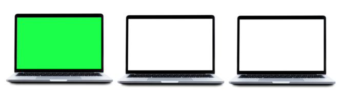 laptop mockups Aan transparant achtergrond. reeks van laptop met blanco, transparant en groen scherm. PNG het dossier formaat.