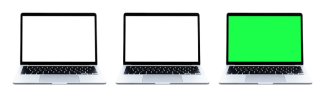il computer portatile mockup su trasparente sfondo. impostato di il computer portatile con vuoto, trasparente e verde schermo. png file formato.