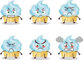 Vanilla cake cartoon character with various angry expressions vector
