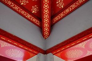 Ancient Vintage Ceiling of Thai Church Hallway. photo