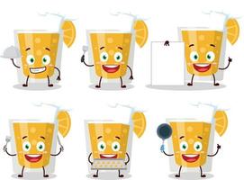 dibujos animados personaje de mi naranja jugo con varios cocinero emoticon vector