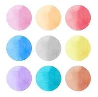 Colorful watercolor circles set. Bright watercolour pattern. Pink, blue, red, yellow, purple, orange, gray on white background. Multicolored aquarelle backdrop. Abstract art. Template for your design. photo