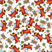 Seamless pattern of Cute little animal flying on a airplane. funny animal cartoon. Creative vector childish background for fabric textile, nursery wallpaper, poster, brochure. and other decoration.