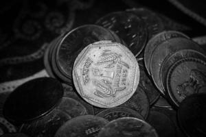 one Rupee Indian coins black and white image photo