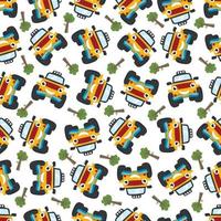 Seamless pattern vector of cute little off road car. Creative vector childish background for fabric textile, nursery background, baby clothes, poster, wrapping paper and other decoration.