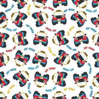 Seamless pattern vector of cute little off road car. Creative vector childish background for fabric textile, nursery background, baby clothes, poster, wrapping paper and other decoration.