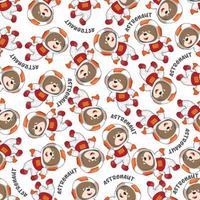 Childish seamless pattern with cute animal astronaut on space. Can be used for t-shirt print, Creative vector childish background for fabric textile, nursery wallpaper and other decoration.