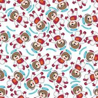 Childish seamless pattern with cute animal astronaut on space. Can be used for t-shirt print, Creative vector childish background for fabric textile, nursery wallpaper and other decoration.