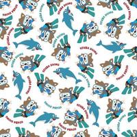 Seamless pattern texture with little animal swim in underwater. For fabric textile, nursery, baby clothes, background, textile, wrapping paper and other decoration. vector