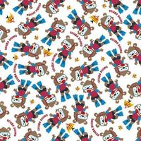 Seamless pattern texture with little animal swim in underwater. For fabric textile, nursery, baby clothes, background, textile, wrapping paper and other decoration. vector