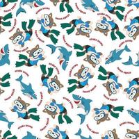 Seamless pattern texture with little animal swim in underwater. For fabric textile, nursery, baby clothes, background, textile, wrapping paper and other decoration. vector