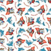 Seamless pattern texture with little animal swim in underwater. For fabric textile, nursery, baby clothes, background, textile, wrapping paper and other decoration. vector