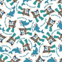 Seamless pattern texture with little animal swim in underwater. For fabric textile, nursery, baby clothes, background, textile, wrapping paper and other decoration. vector