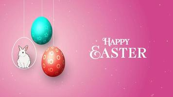 Happy bunny with many easter eggs on grass festive background for decorative design video