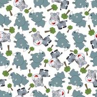cute little animal play around swamp. Design concept for kids textile print, nursery wallpaper, wrapping paper. Cute funny background. vector