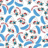 Seamless vector pattern of a cute fox flying with a parachute. Design concept for kids textile print, nursery wallpaper, wrapping paper. Cute funny background.