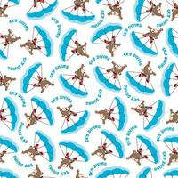 Seamless vector pattern of a cute fox flying with a parachute. Design concept for kids textile print, nursery wallpaper, wrapping paper. Cute funny background.