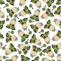 Seamless pattern of funny animal driving car in the road. Creative vector childish background for fabric, textile, nursery wallpaper, poster, card, brochure. and other decoration.