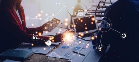 Digital transformation technology strategy, IoT, internet of things. transformation of ideas and the adoption of technology in business in the digital age, enhancing global business capabilities. Ai photo