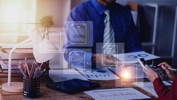 Document Management System, Online business contract Electronic signature, e-signing, digital document management, paperless office, signing business contract concept. photo