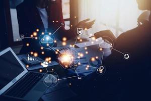 Digital transformation technology strategy, IoT, internet of things. transformation of ideas and the adoption of technology in business in the digital age, enhancing global business capabilities. Ai photo