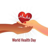 World health day adult hands holding red heart illustration background vector