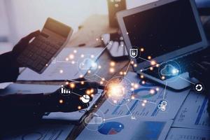 Digital transformation technology strategy, IoT, internet of things. transformation of ideas and the adoption of technology in business in the digital age, enhancing global business capabilities. Ai photo