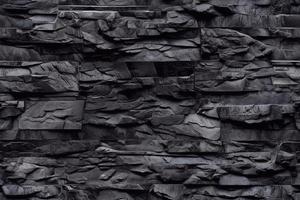 Old black stone brick wall seamless texture. Abstract dark grunge 3d rendering of tile background photo