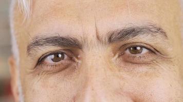 fermer mature homme yeux. homme avec ridé visage et marron yeux. video