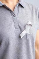 Brain Cancer Awareness month, grey color Ribbon for supporting people life. Healthcare and World cancer day concept photo